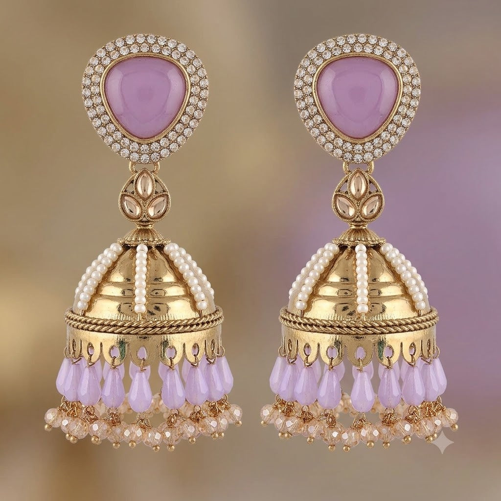 Kundan Pearl Drop Matt Finish Festive Ethnic Jhumki (Round To Stud)