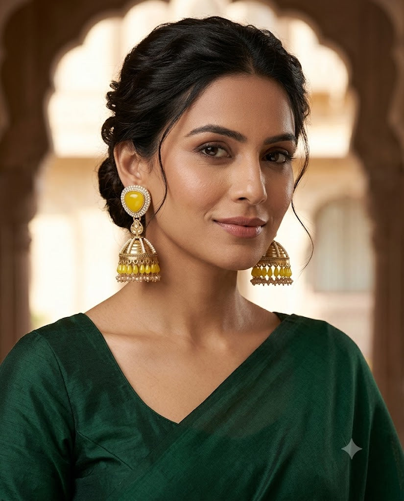Kundan Pearl Drop Matt Finish Festive Ethnic Jhumki (Round To Stud)