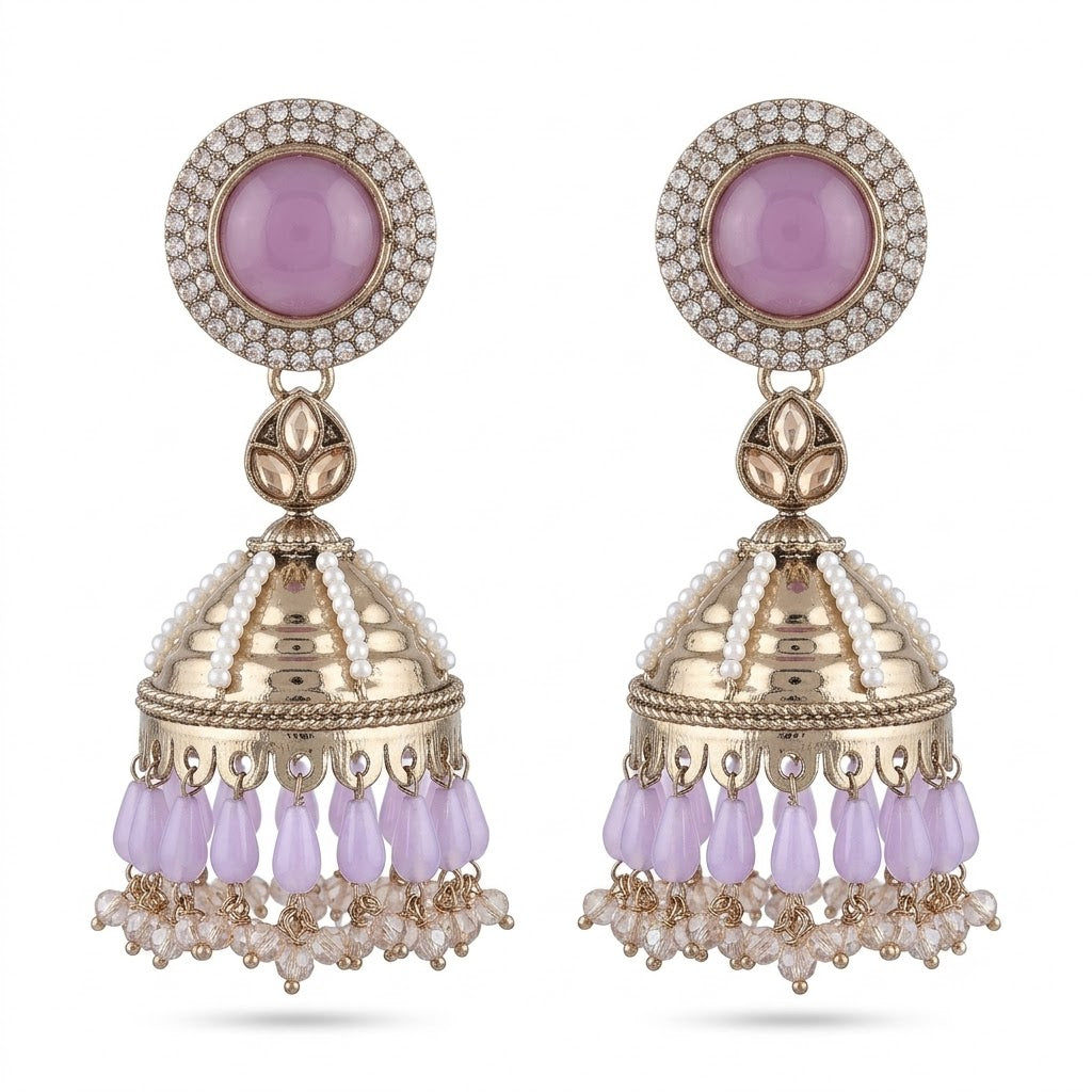 Kundan Pearl Drop Matt Finish Festive Ethnic Jhumki (Round To Stud)