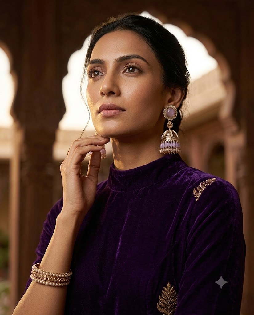 Kundan Pearl Drop Matt Finish Festive Ethnic Jhumki (Round To Stud)