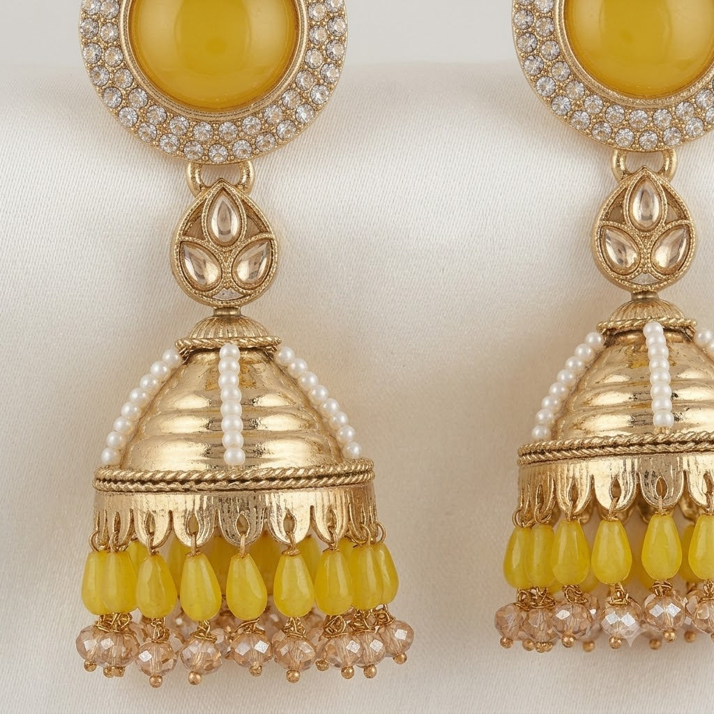 Kundan Pearl Drop Matt Finish Festive Ethnic Jhumki (Round To Stud)
