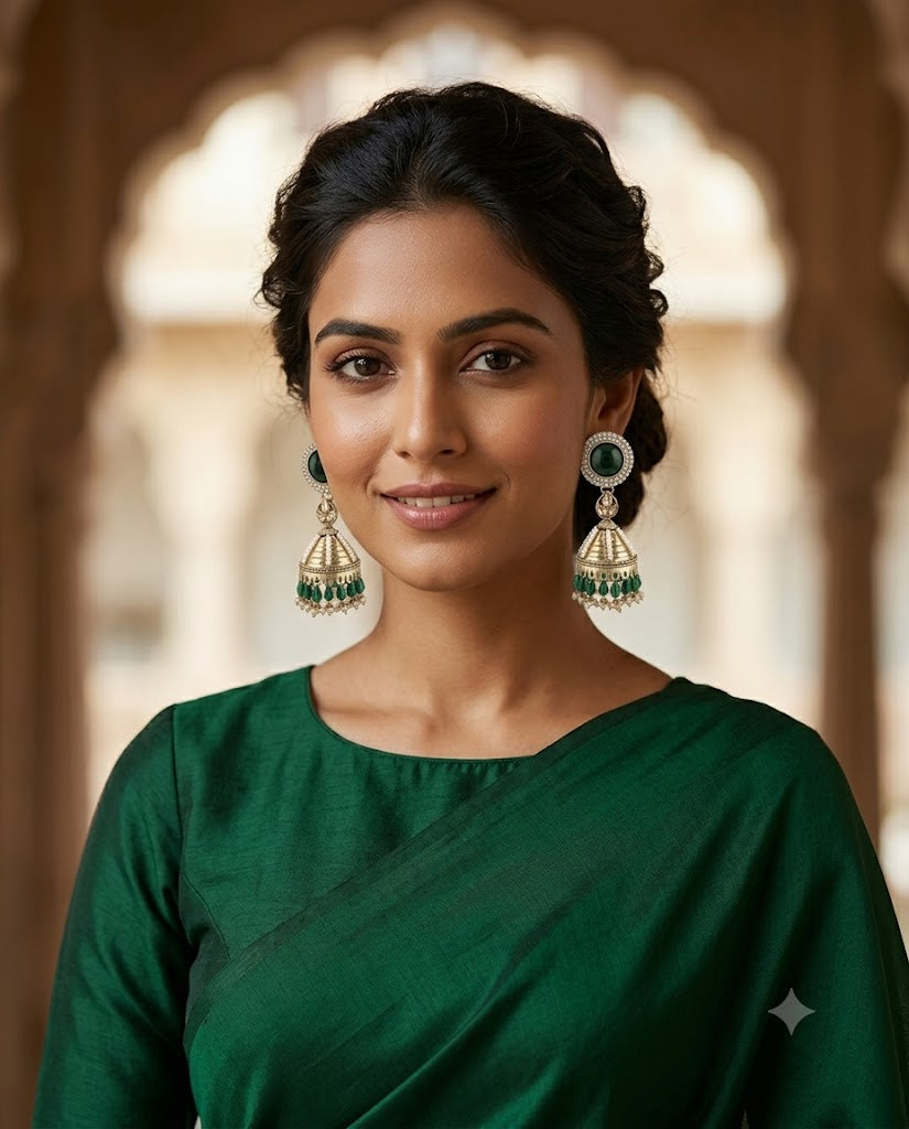 Kundan Pearl Drop Matt Finish Festive Ethnic Jhumki (Round To Stud)