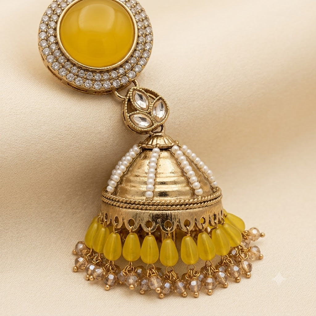 Kundan Pearl Drop Matt Finish Festive Ethnic Jhumki (Round To Stud)