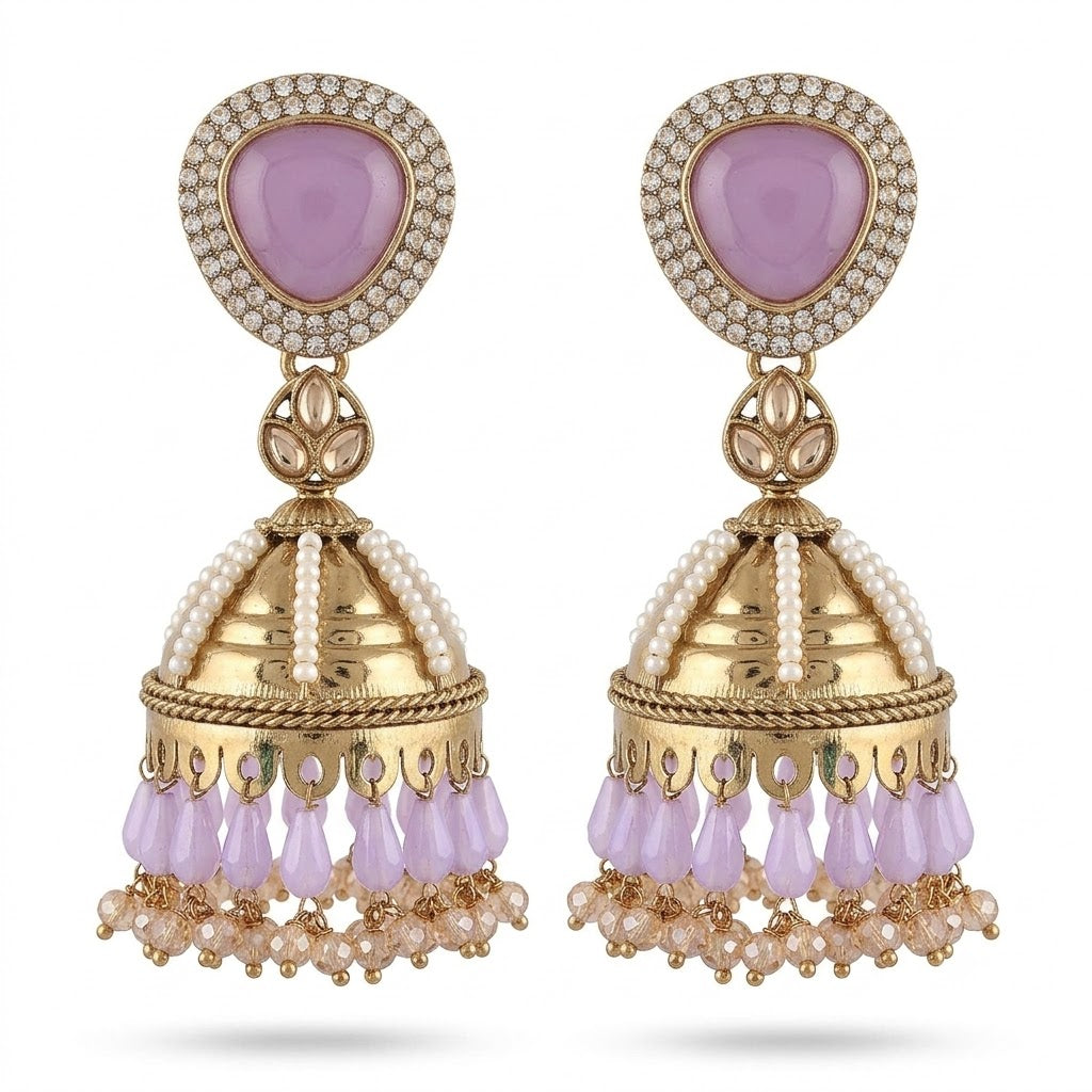 Kundan Pearl Drop Matt Finish Festive Ethnic Jhumki (Round To Stud)