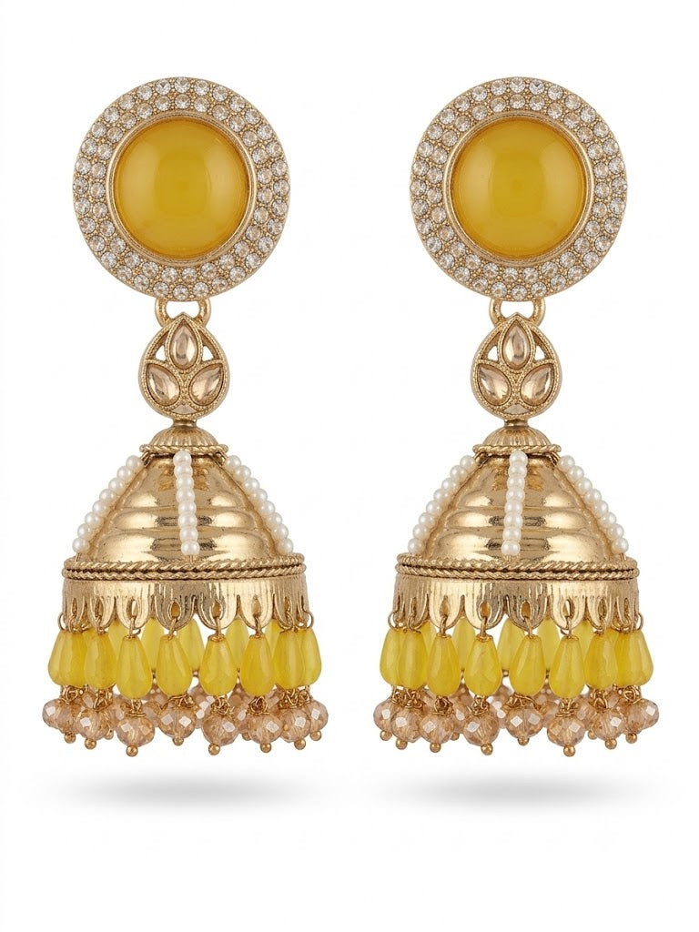Kundan Pearl Drop Matt Finish Festive Ethnic Jhumki (Round To Stud)