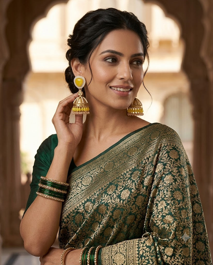Kundan Pearl Drop Matt Finish Festive Ethnic Jhumki (Round To Stud)