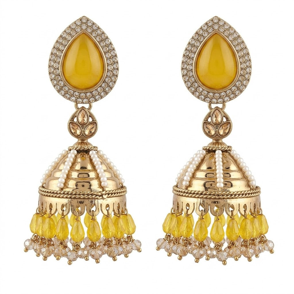 Kundan Pearl Drop Matt Finish Festive Ethnic Jhumki (Round To Stud)