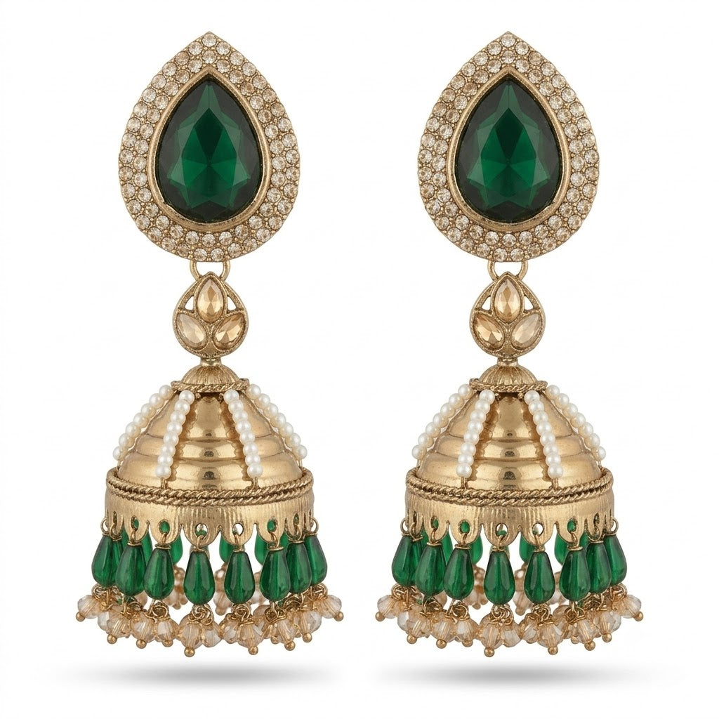 Kundan Pearl Drop Matt Finish Festive Ethnic Jhumki (Round To Stud)