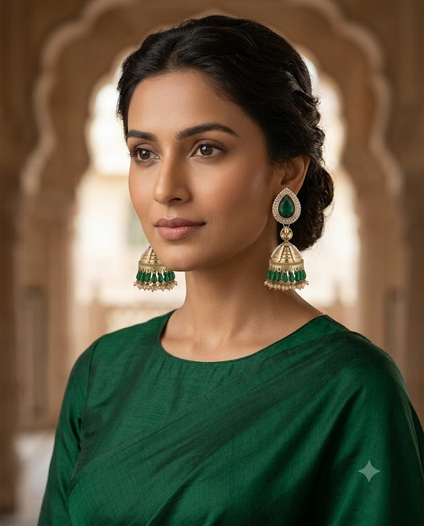 Kundan Pearl Drop Matt Finish Festive Ethnic Jhumki (Round To Stud)