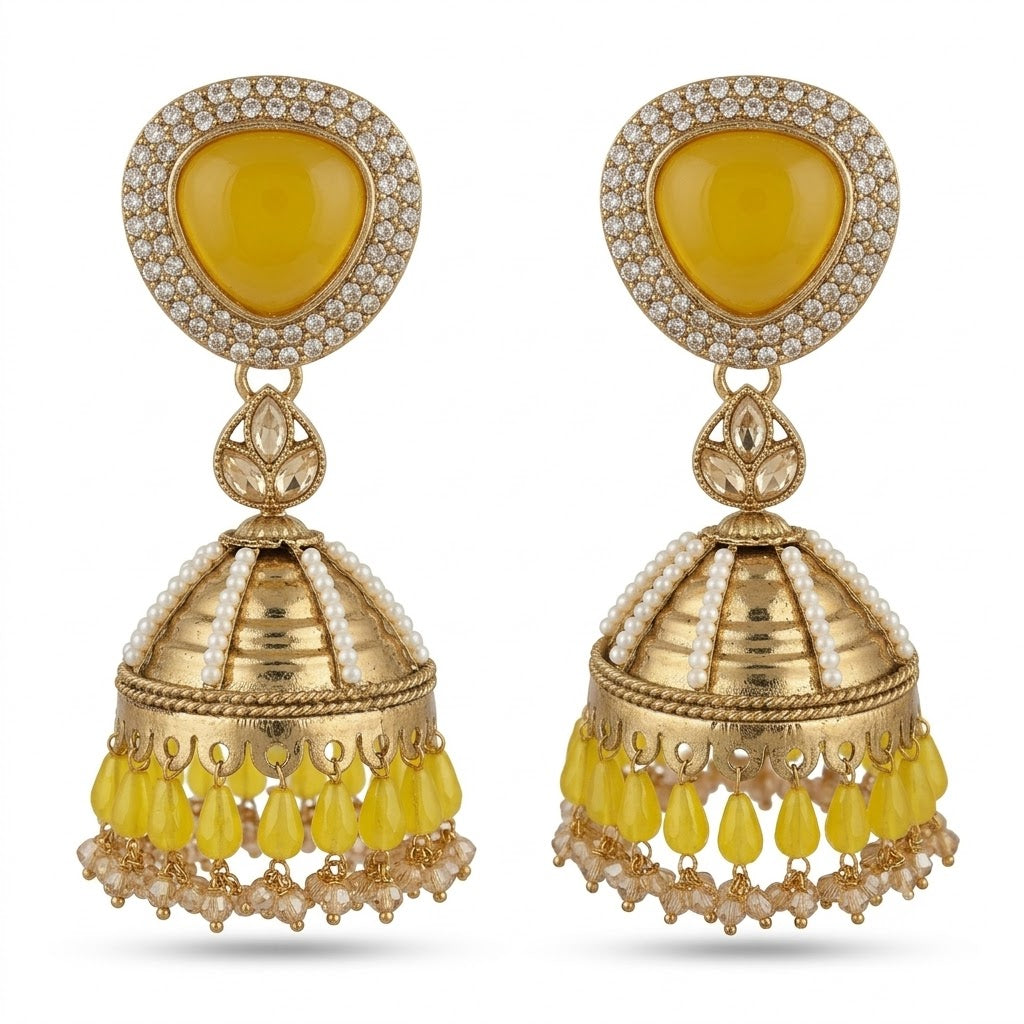 Kundan Pearl Drop Matt Finish Festive Ethnic Jhumki (Round To Stud)