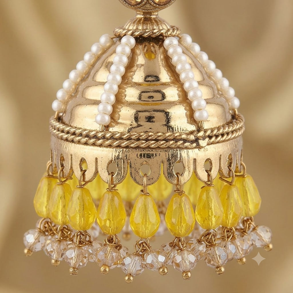 Kundan Pearl Drop Matt Finish Festive Ethnic Jhumki (Round To Stud)