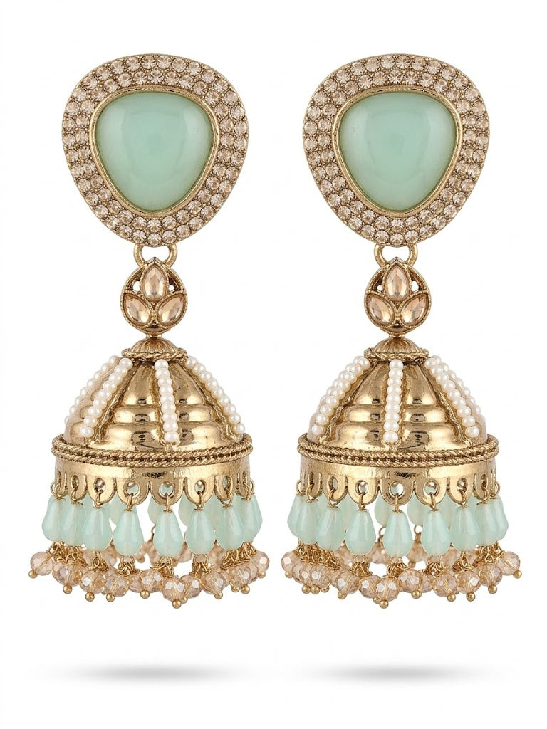 Kundan Pearl Drop Matt Finish Festive Ethnic Jhumki (Round To Stud)