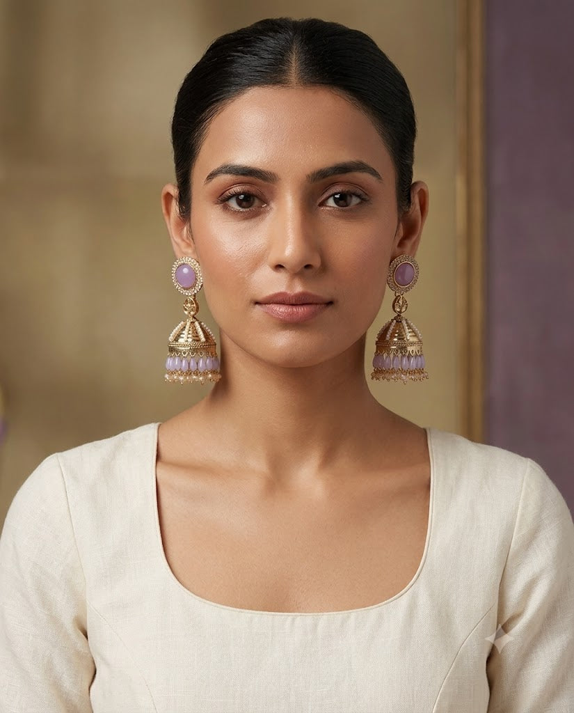 Kundan Pearl Drop Matt Finish Festive Ethnic Jhumki (Round To Stud)