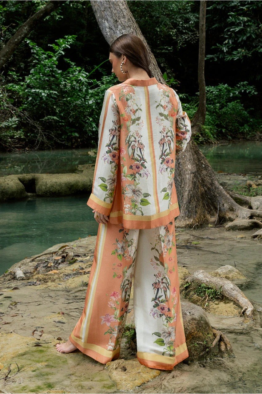 White & Orange Cotton Slub Premium   Co-ord Set For Women