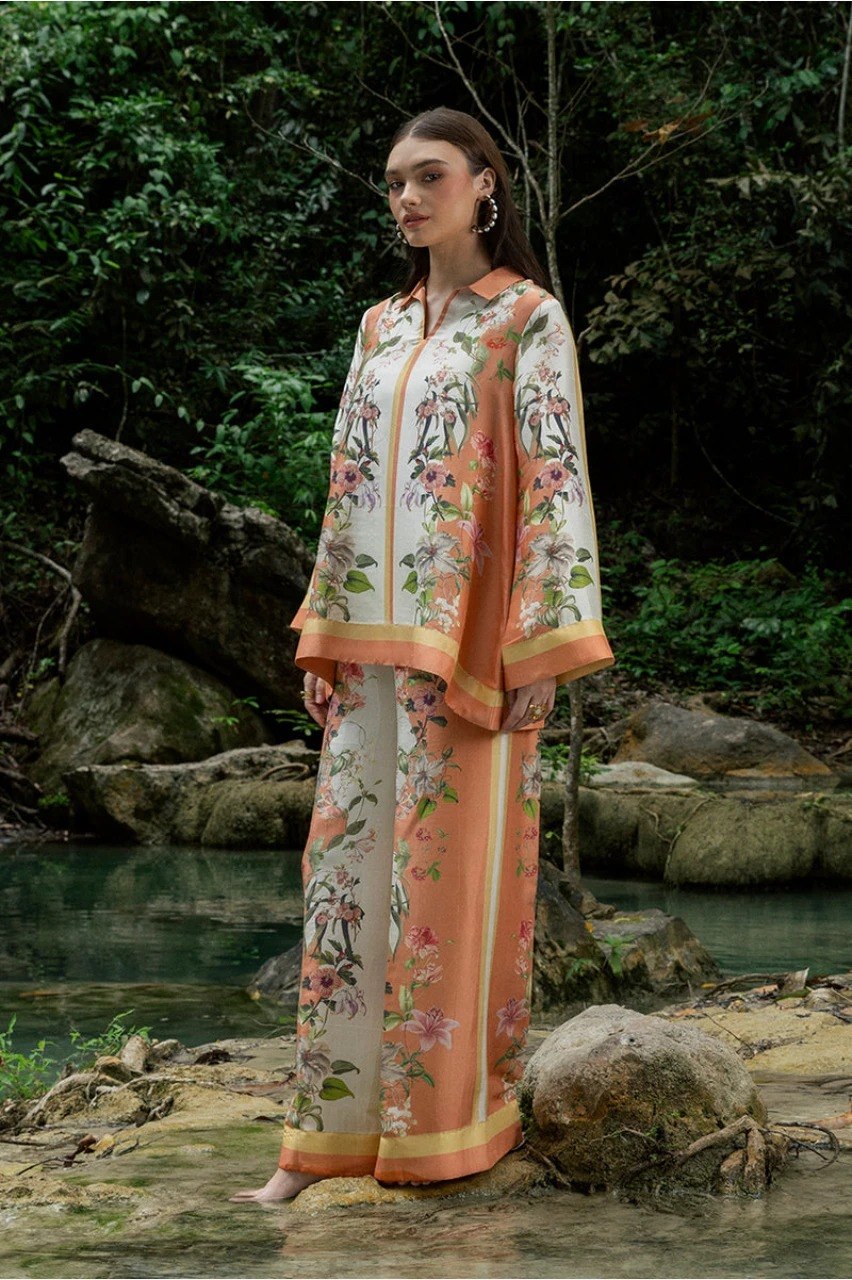 White & Orange Cotton Slub Premium   Co-ord Set For Women