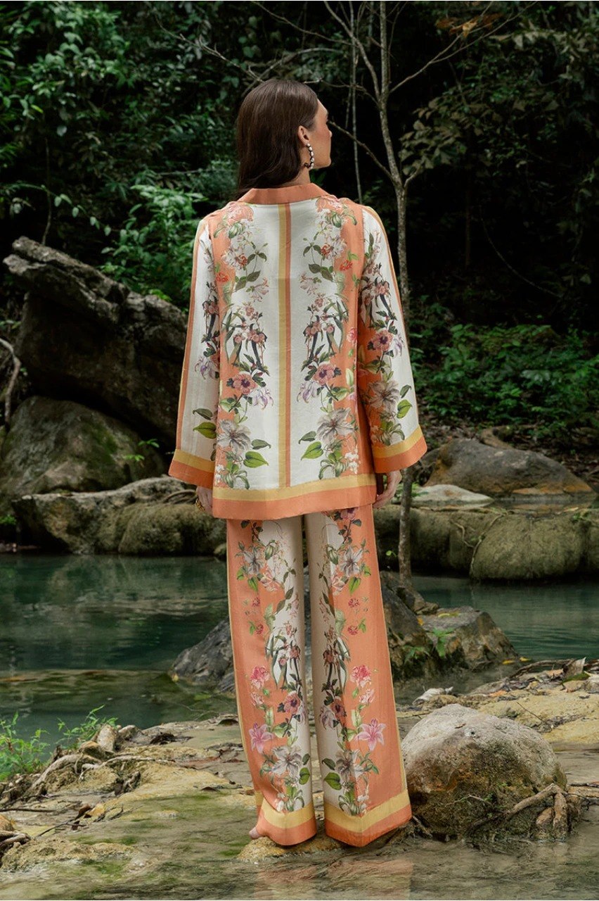 White & Orange Cotton Slub Premium   Co-ord Set For Women