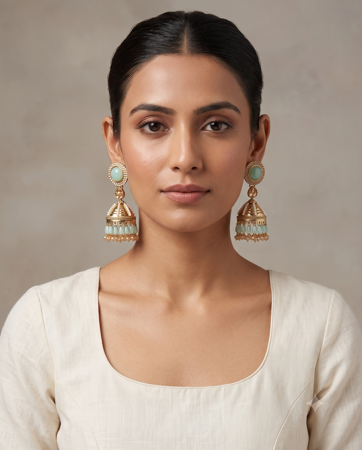 Kundan Pearl Drop Matt Finish Festive Ethnic Jhumki (Round To Stud)