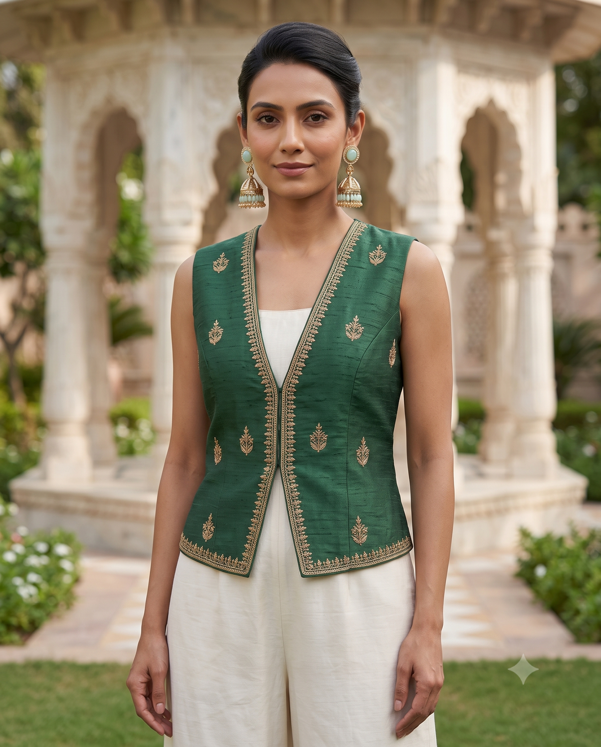 Kundan Pearl Drop Matt Finish Festive Ethnic Jhumki (Round To Stud)