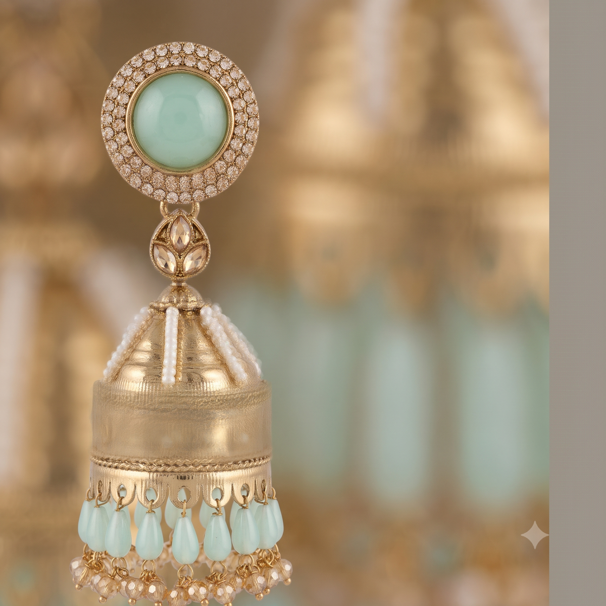 Kundan Pearl Drop Matt Finish Festive Ethnic Jhumki (Round To Stud)