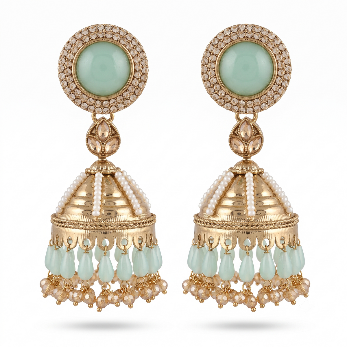 Kundan Pearl Drop Matt Finish Festive Ethnic Jhumki (Round To Stud)