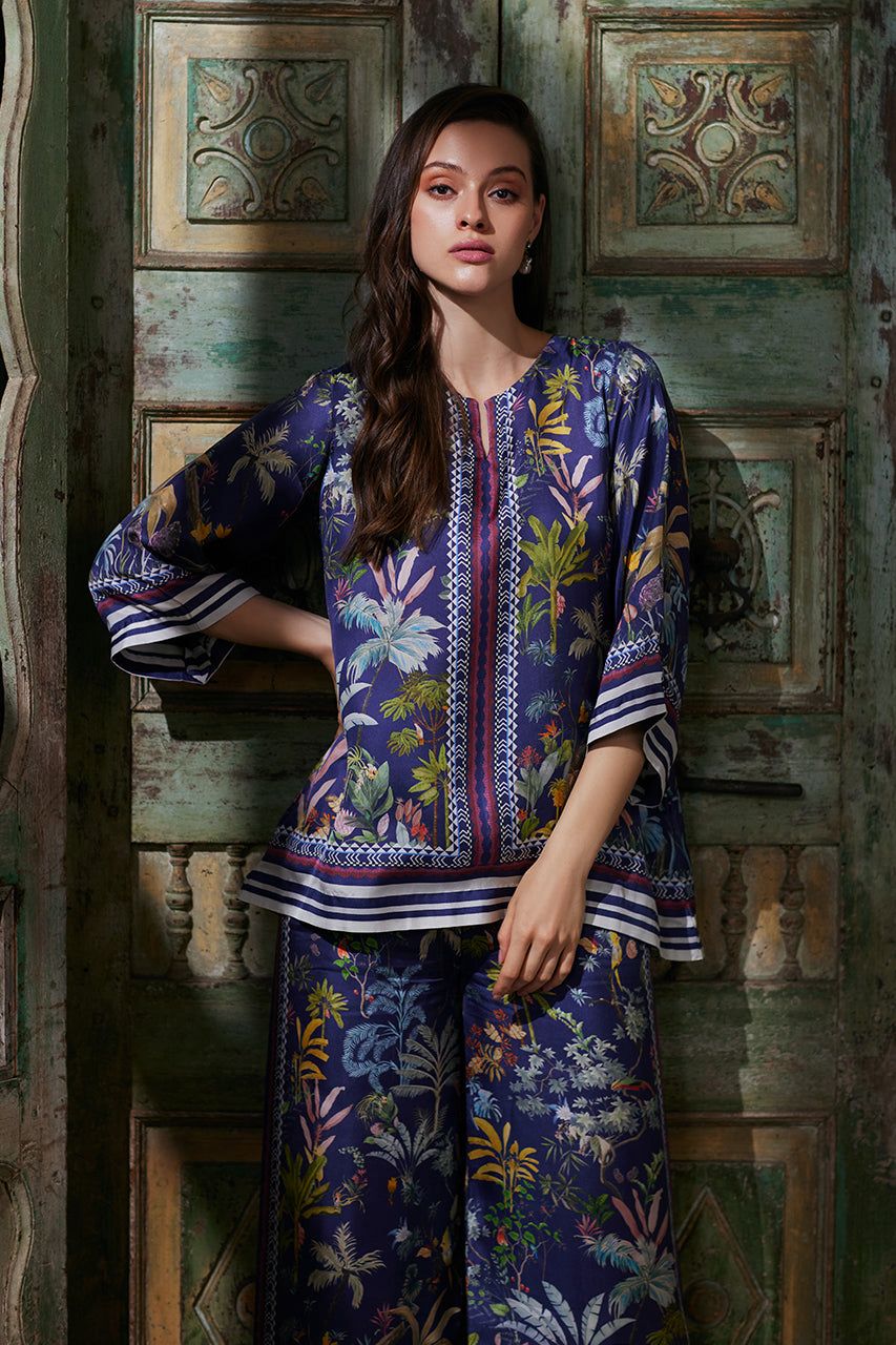 Navy Blue Cotton Blend Premium   Co-ord Set For Women