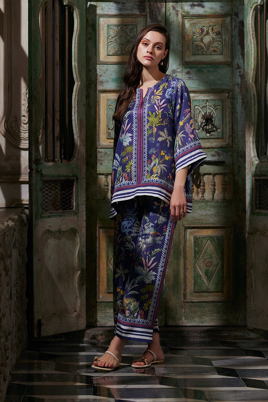 Navy Blue Cotton Blend Premium   Co-ord Set For Women