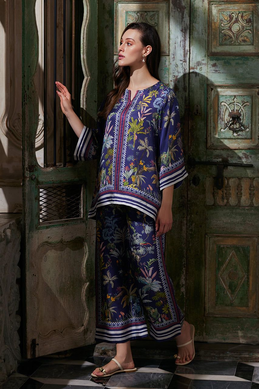 Navy Blue Cotton Blend Premium   Co-ord Set For Women