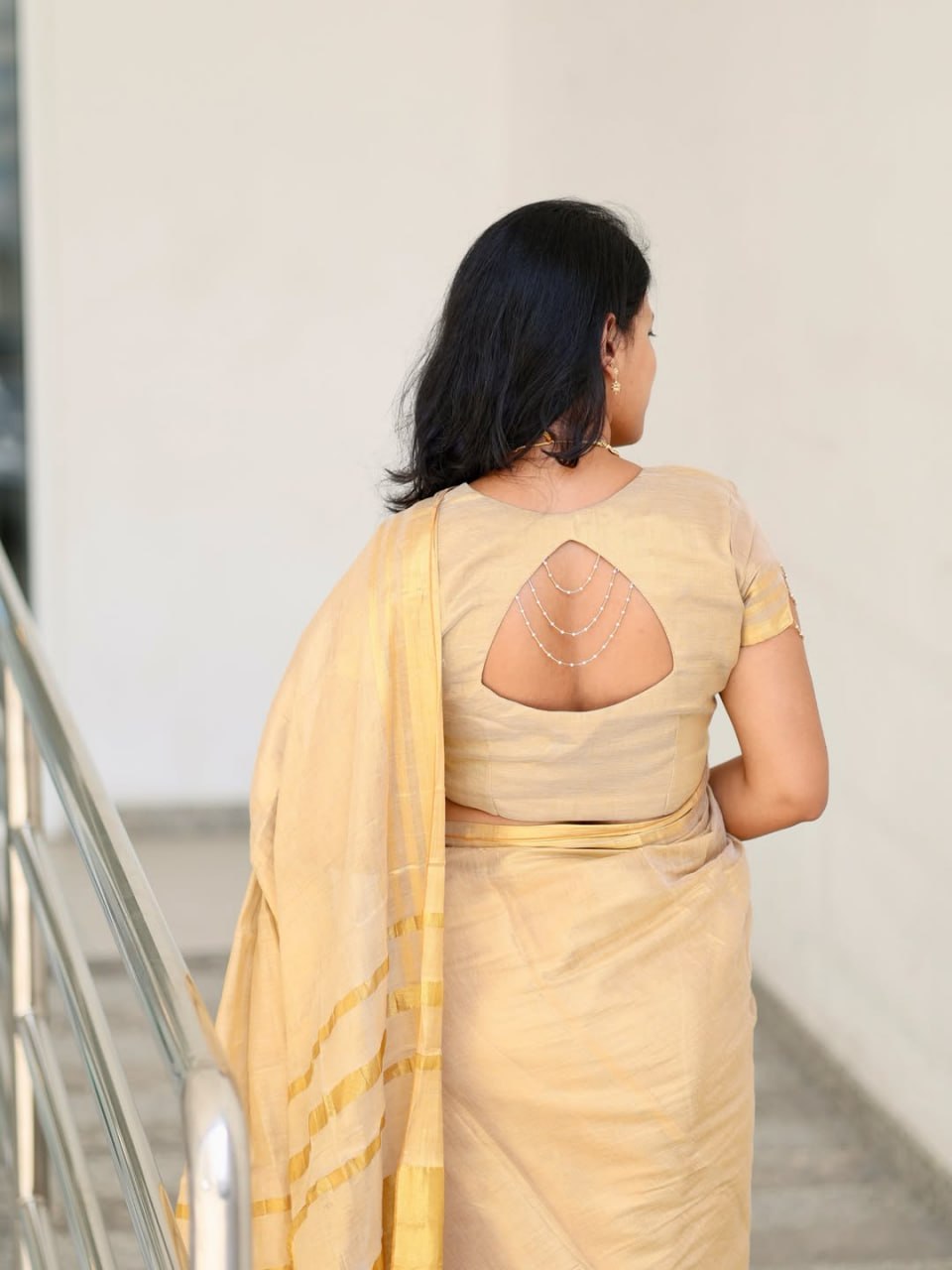 Kerala Kasavu Tissue Silk Saree with Gold Zari Border | Off White Traditional Saree