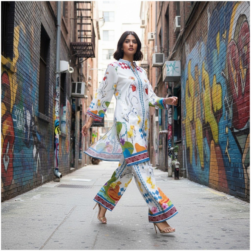 White Cotton Blend Premium   Co-ord Set For Women