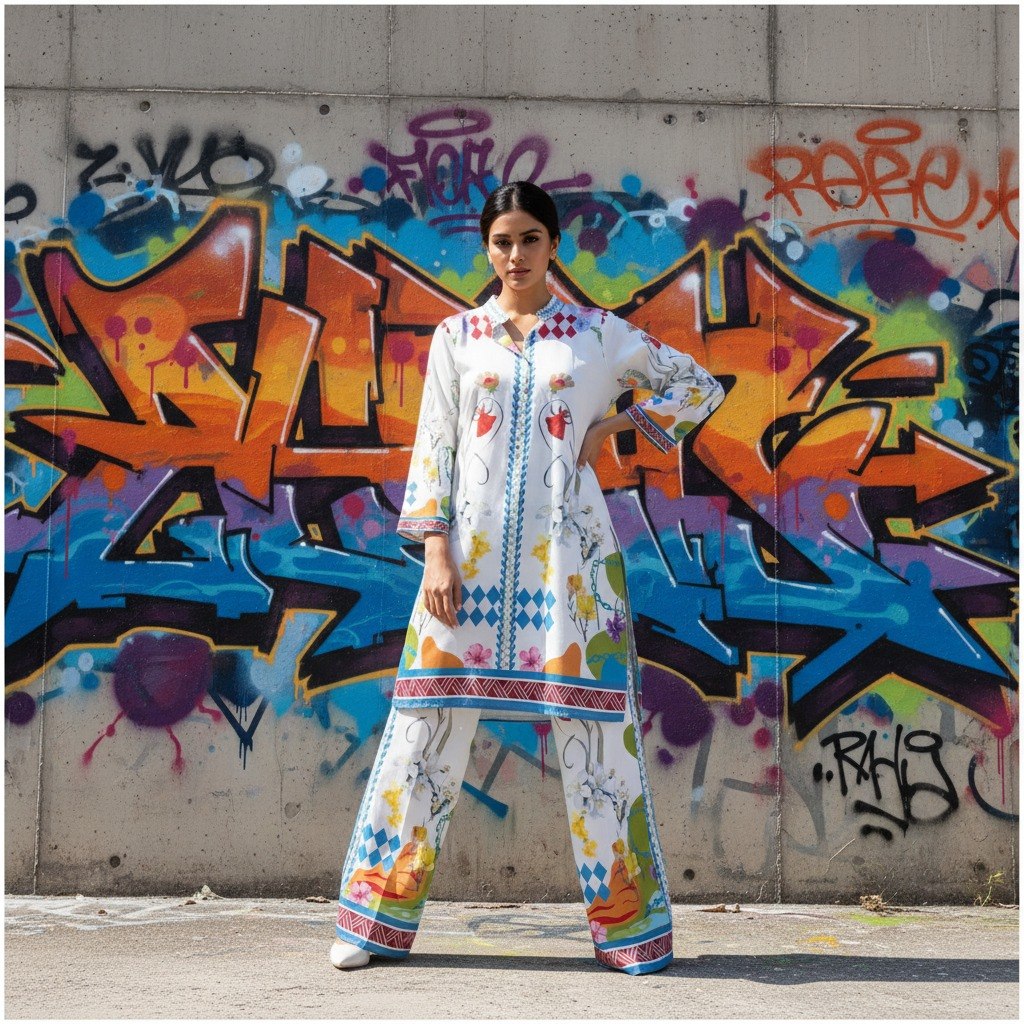 White Cotton Blend Premium   Co-ord Set For Women