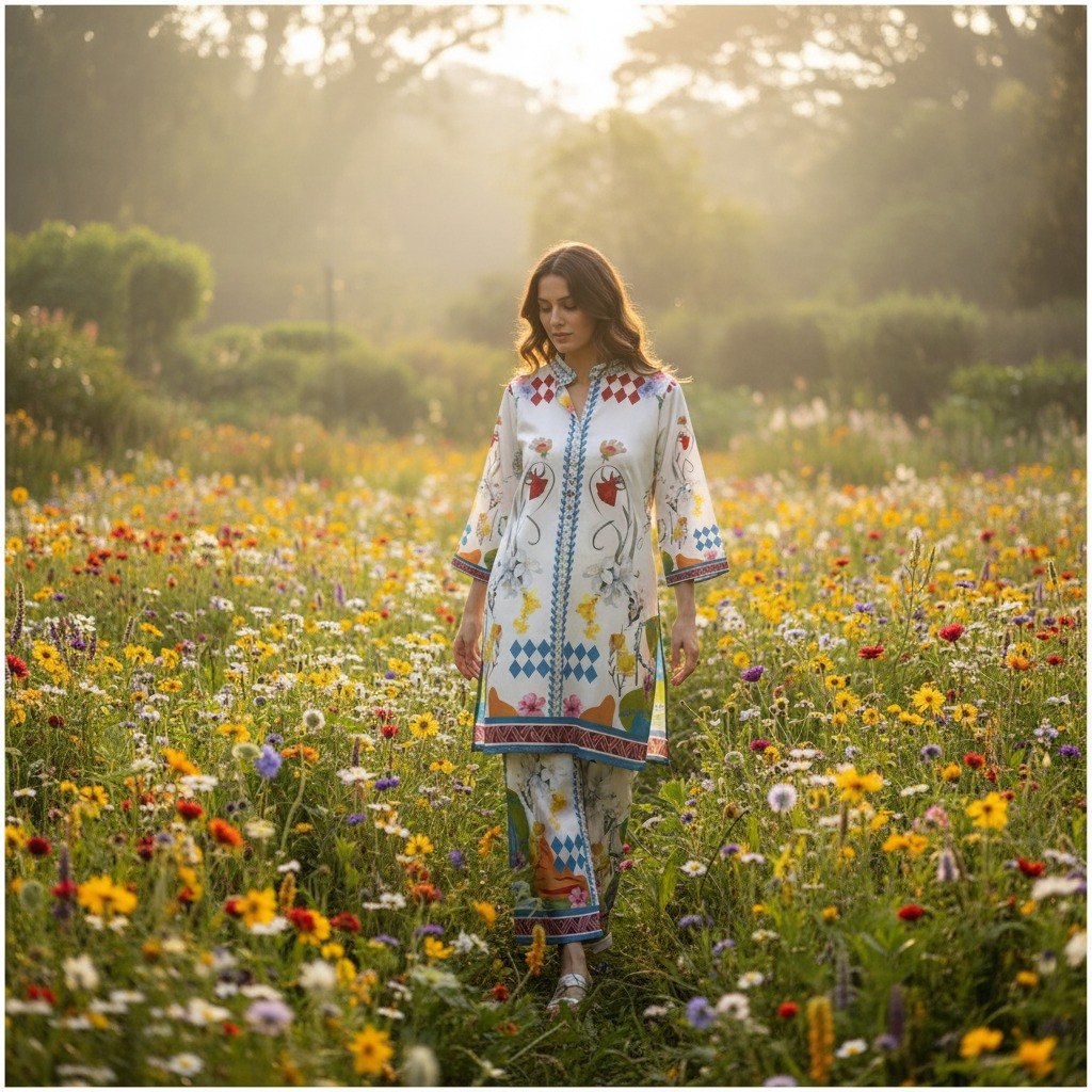 White Cotton Blend Premium   Co-ord Set For Women