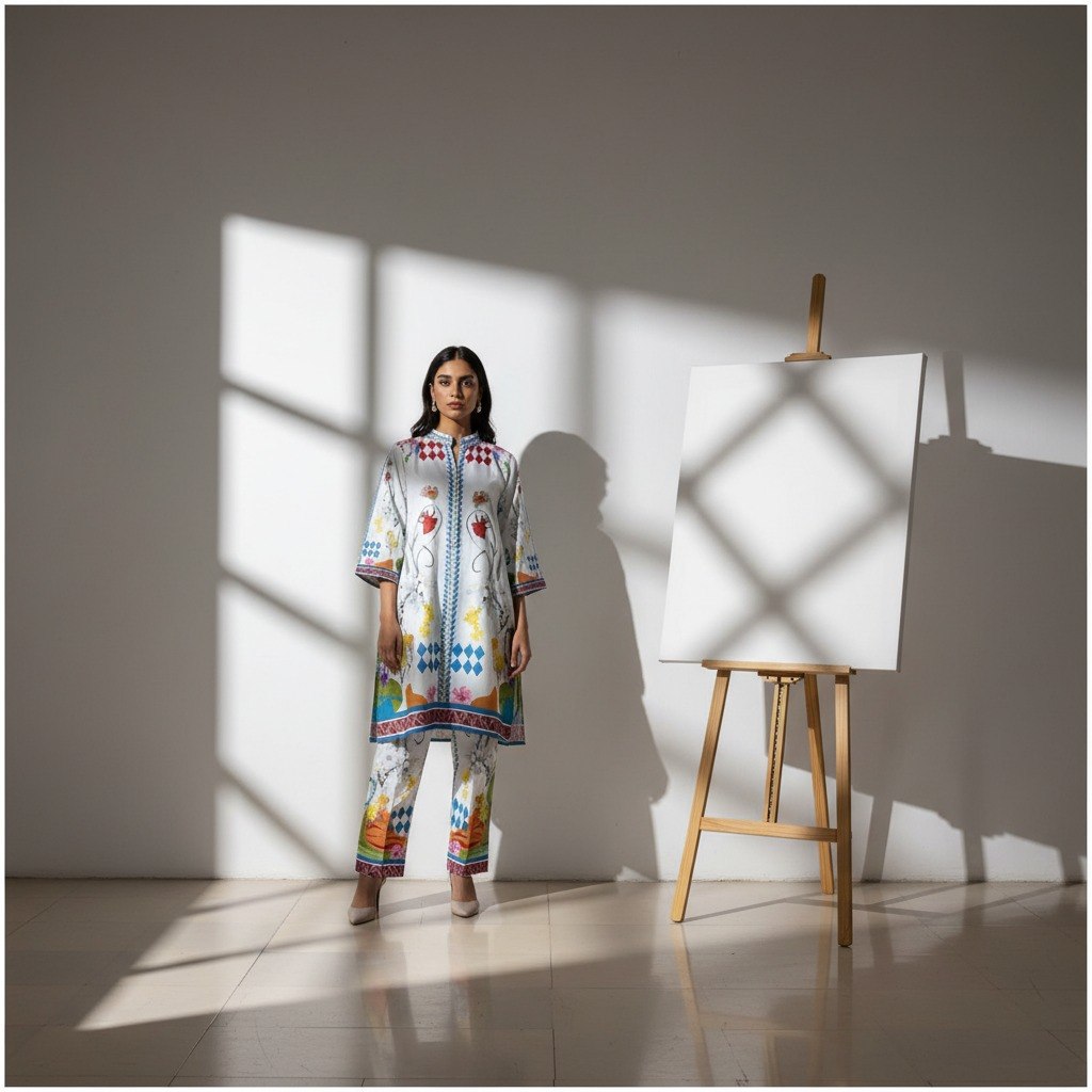 White Cotton Blend Premium   Co-ord Set For Women