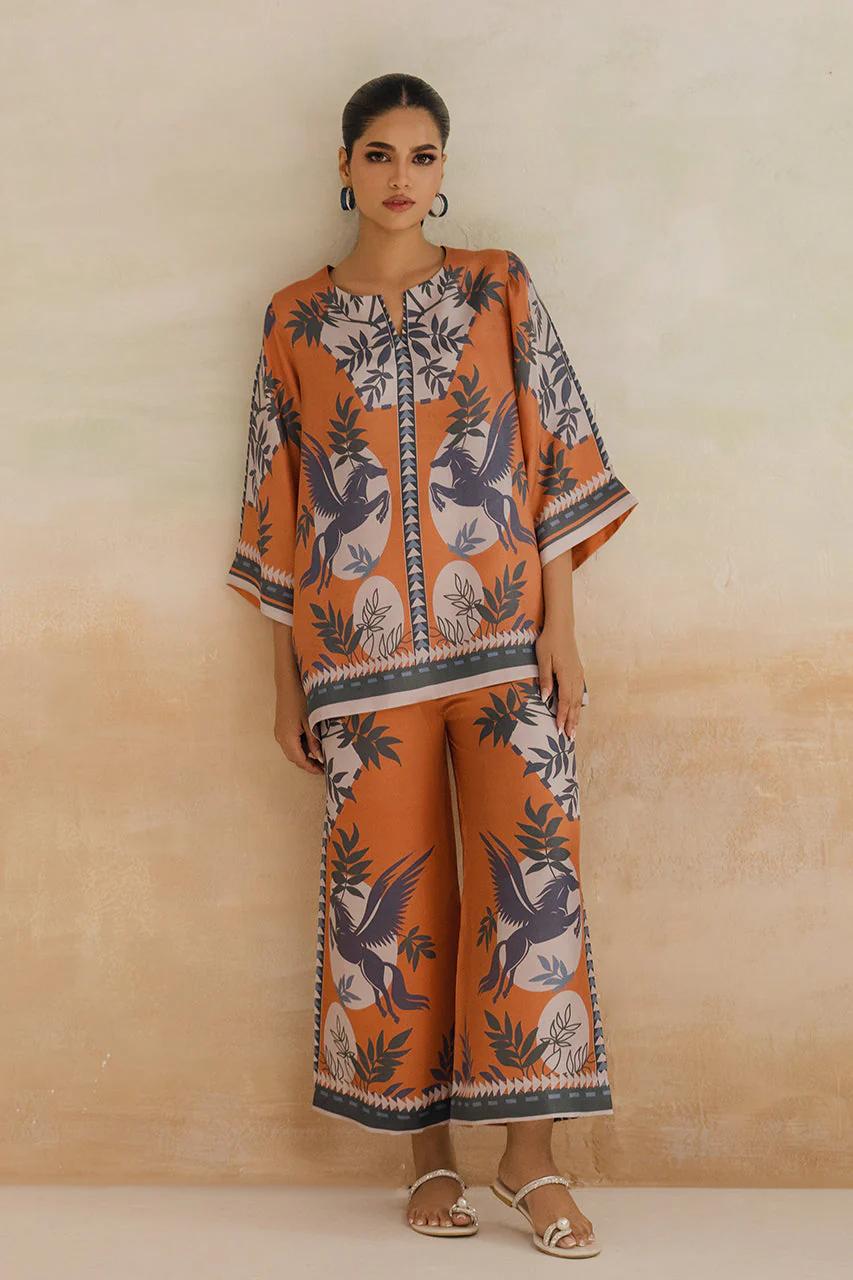 Orange Cotton Blend Premium   Co-ord Set For Women