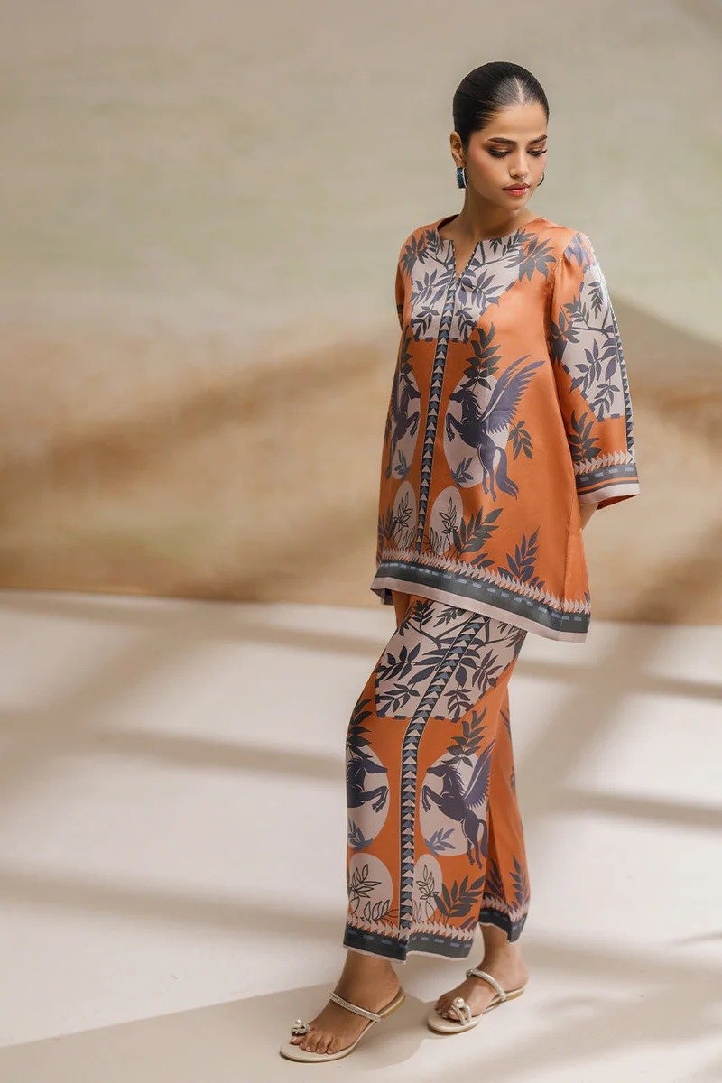 Orange Cotton Blend Premium   Co-ord Set For Women