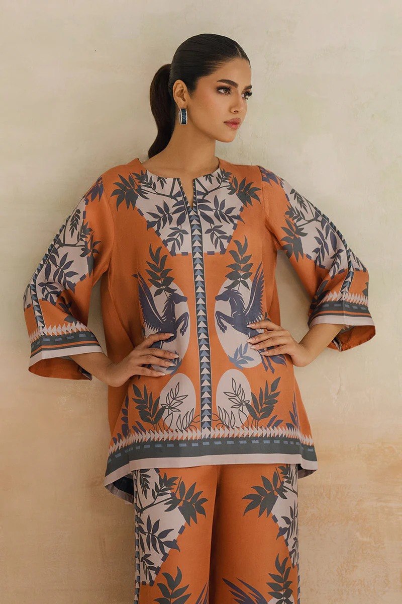 Orange Cotton Blend Premium   Co-ord Set For Women