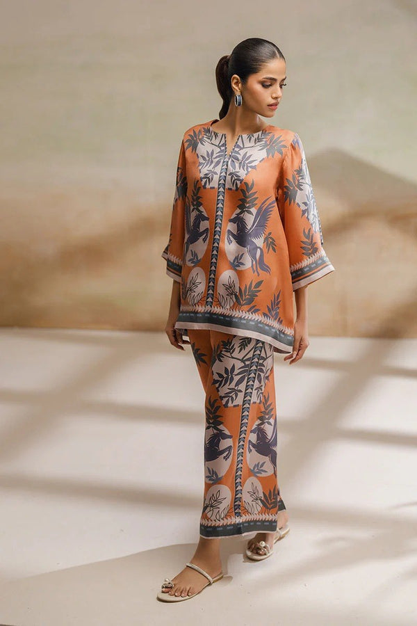 Orange Cotton Blend Premium   Co-ord Set For Women