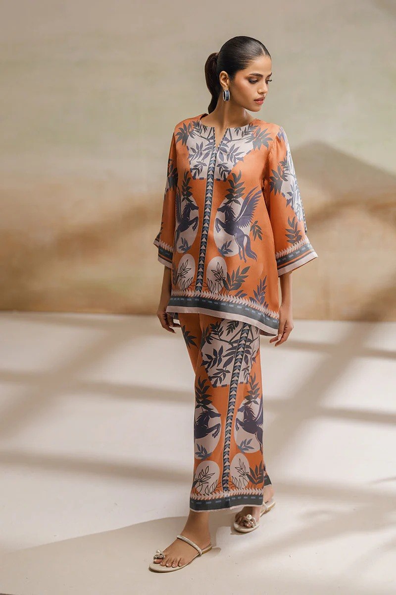 Orange Cotton Blend Premium   Co-ord Set For Women