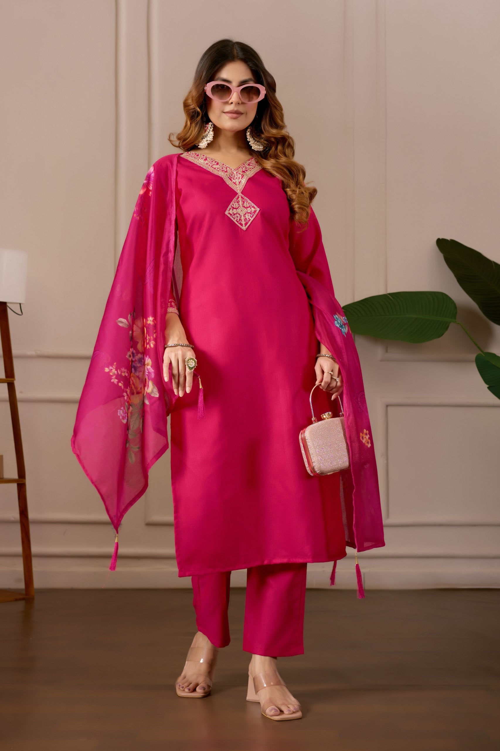 Pink Pure Cotton Premium  Kurti   Dupatta Set For Women