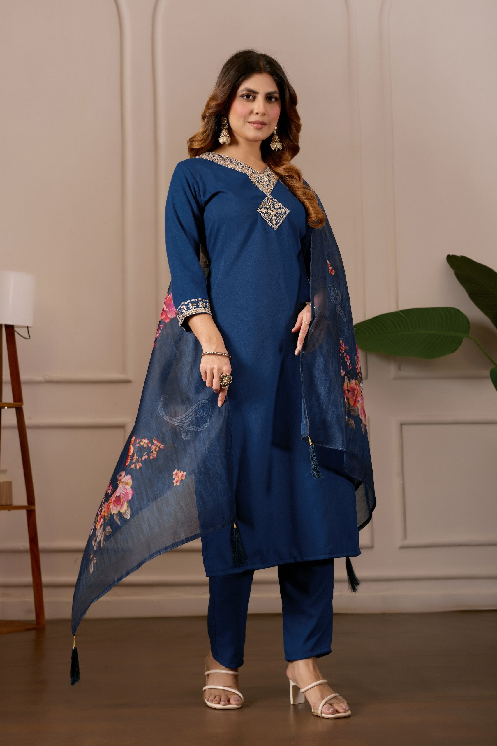 Blue Pure Cotton Premium  Kurti   Dupatta Set For Women