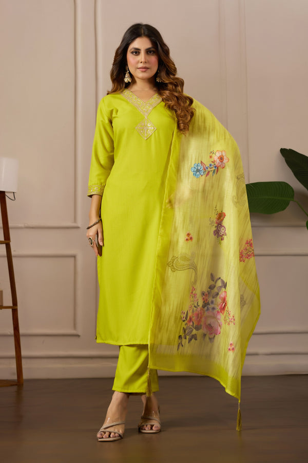 Green Pure Cotton Premium  Kurti   Dupatta Set For Women