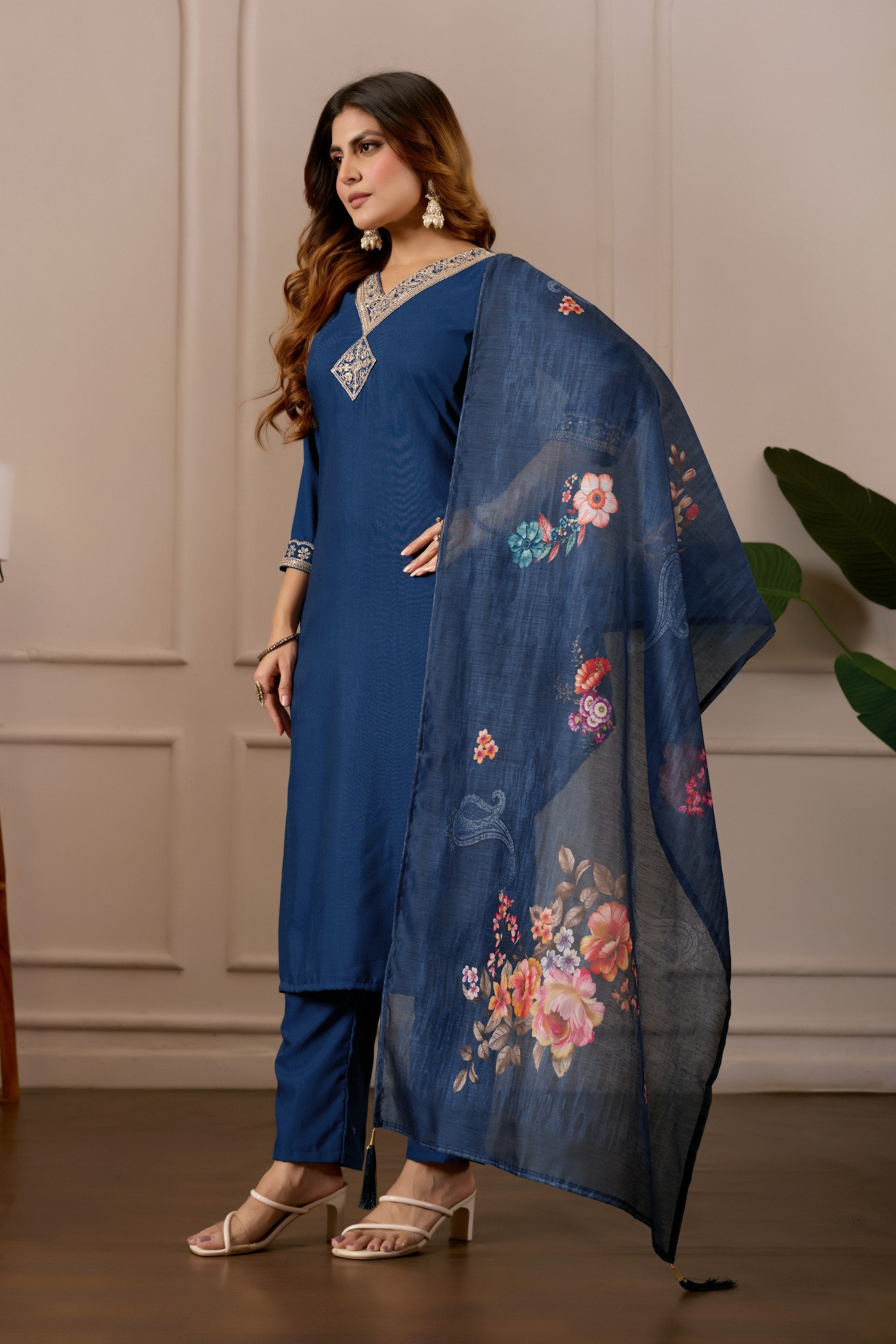 Blue Pure Cotton Premium  Kurti   Dupatta Set For Women