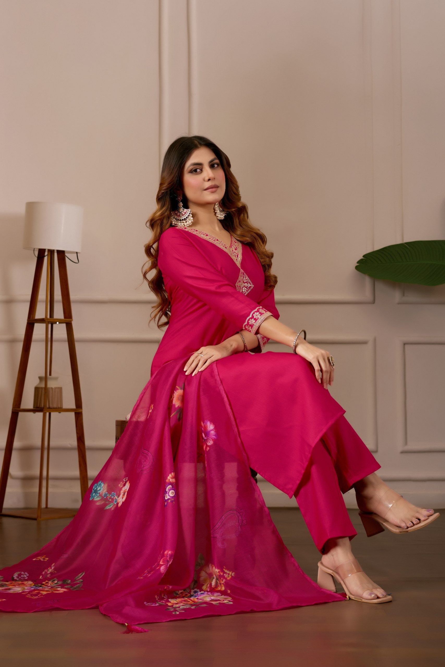 Pink Pure Cotton Premium  Kurti   Dupatta Set For Women