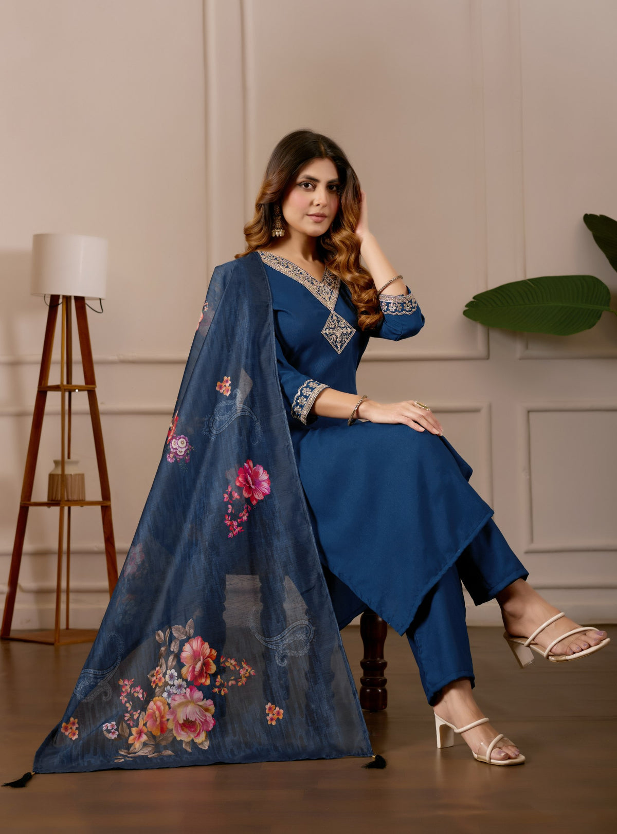 Blue Pure Cotton Premium  Kurti   Dupatta Set For Women