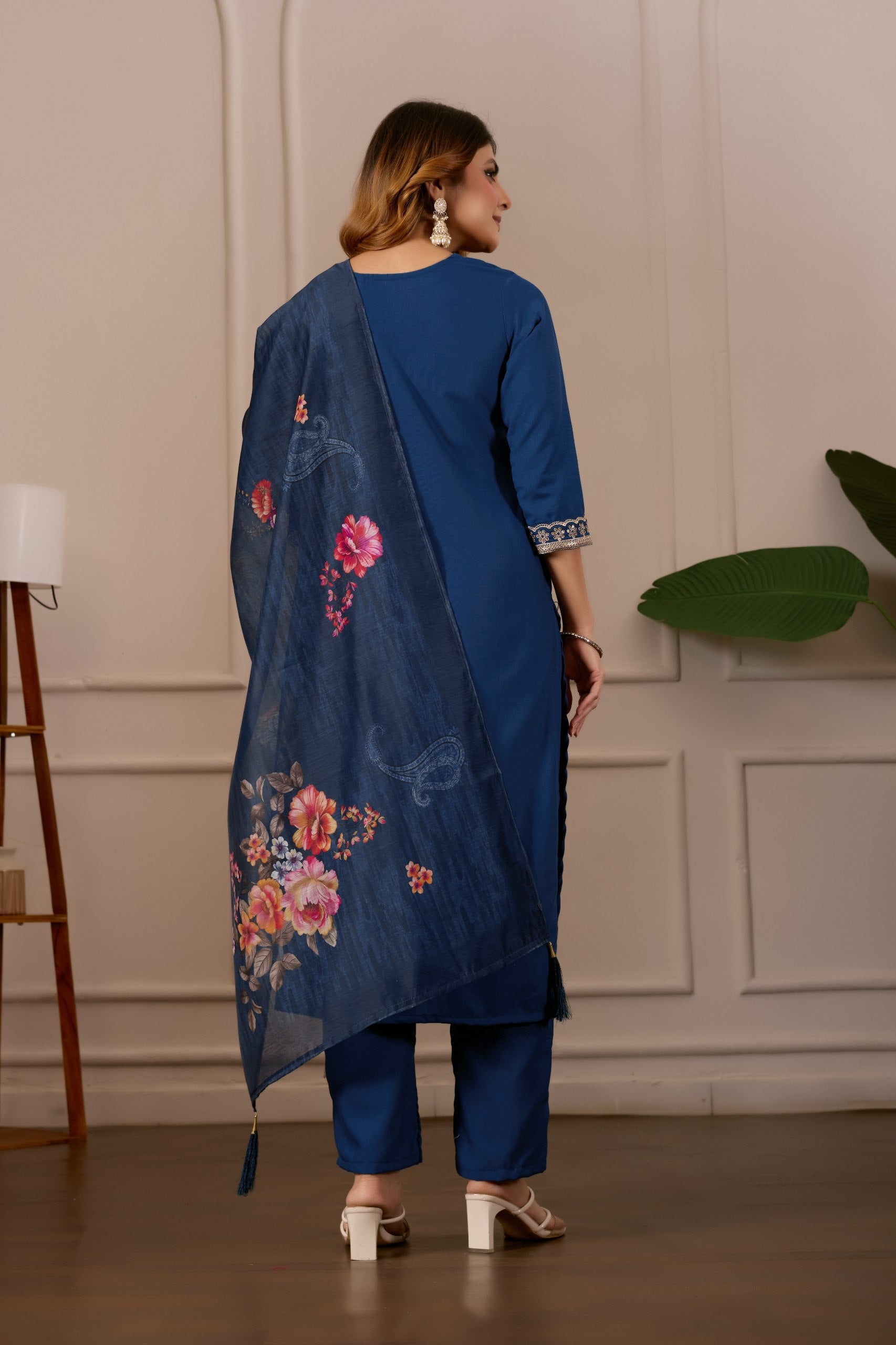 Blue Pure Cotton Premium  Kurti   Dupatta Set For Women