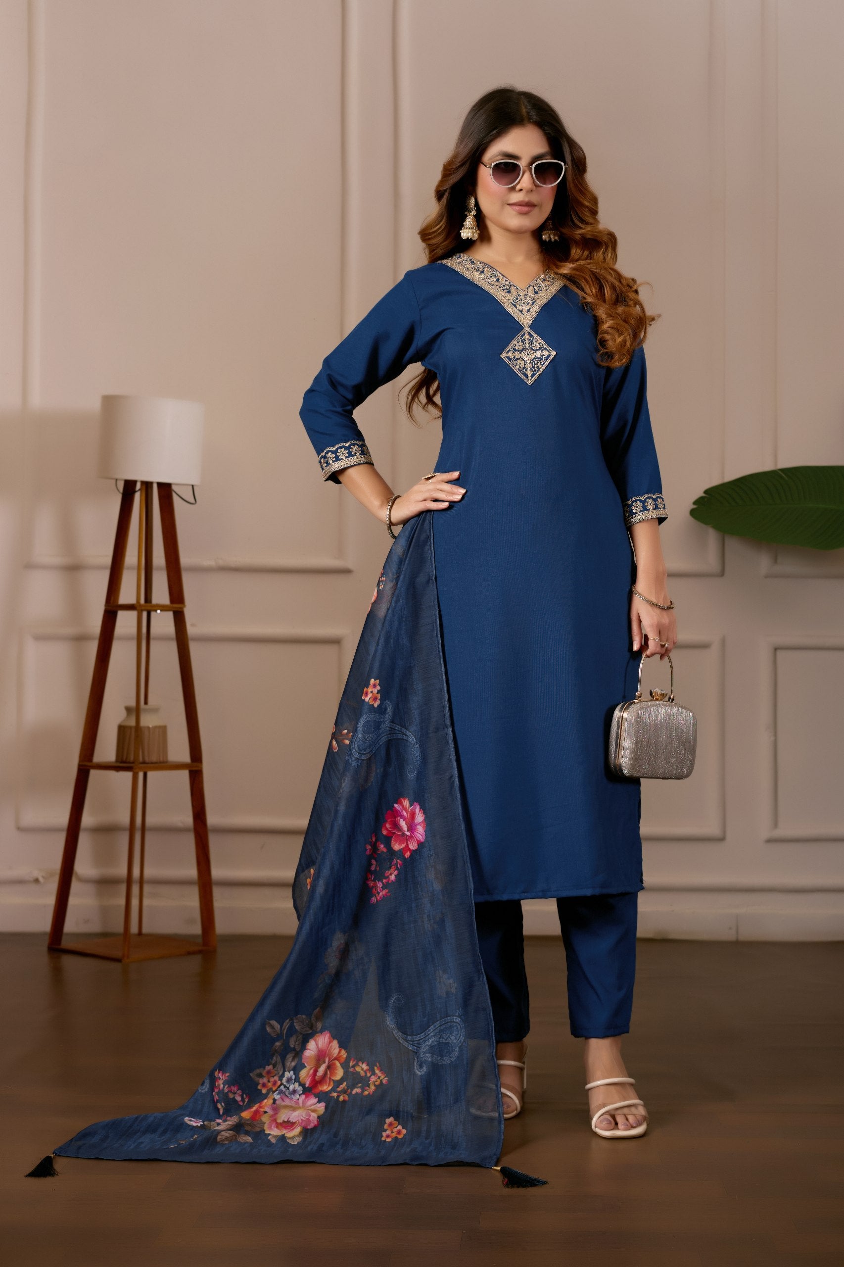 Blue Pure Cotton Premium  Kurti   Dupatta Set For Women