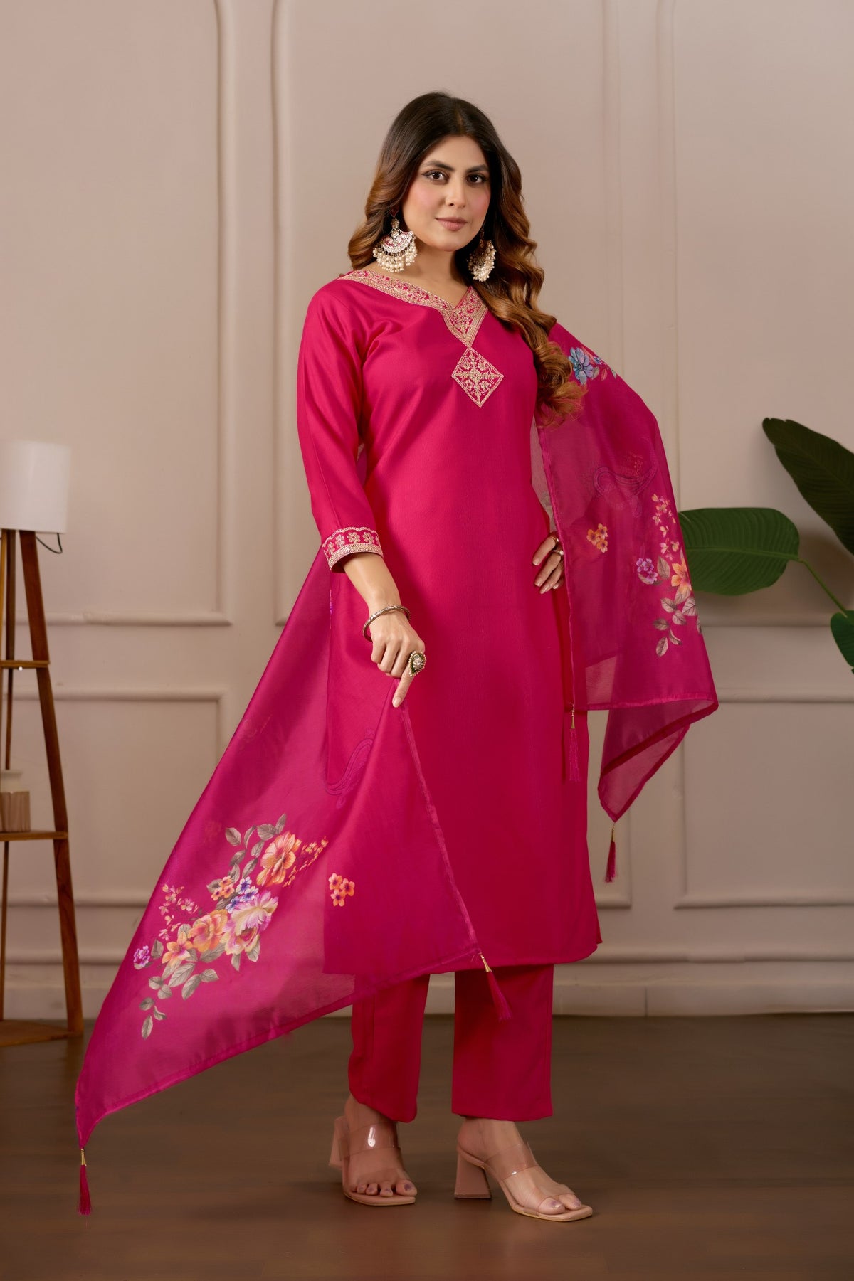 Pink Pure Cotton Premium  Kurti   Dupatta Set For Women