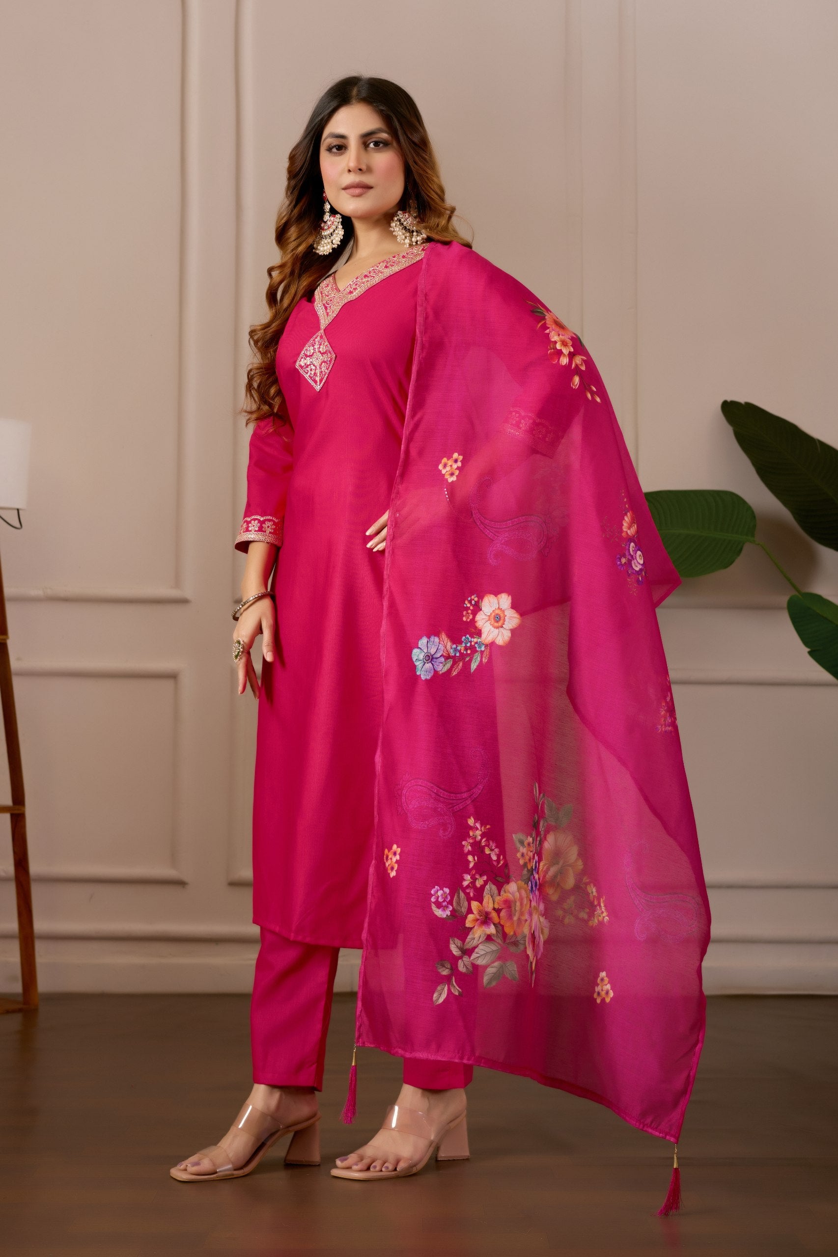 Pink Pure Cotton Premium  Kurti   Dupatta Set For Women