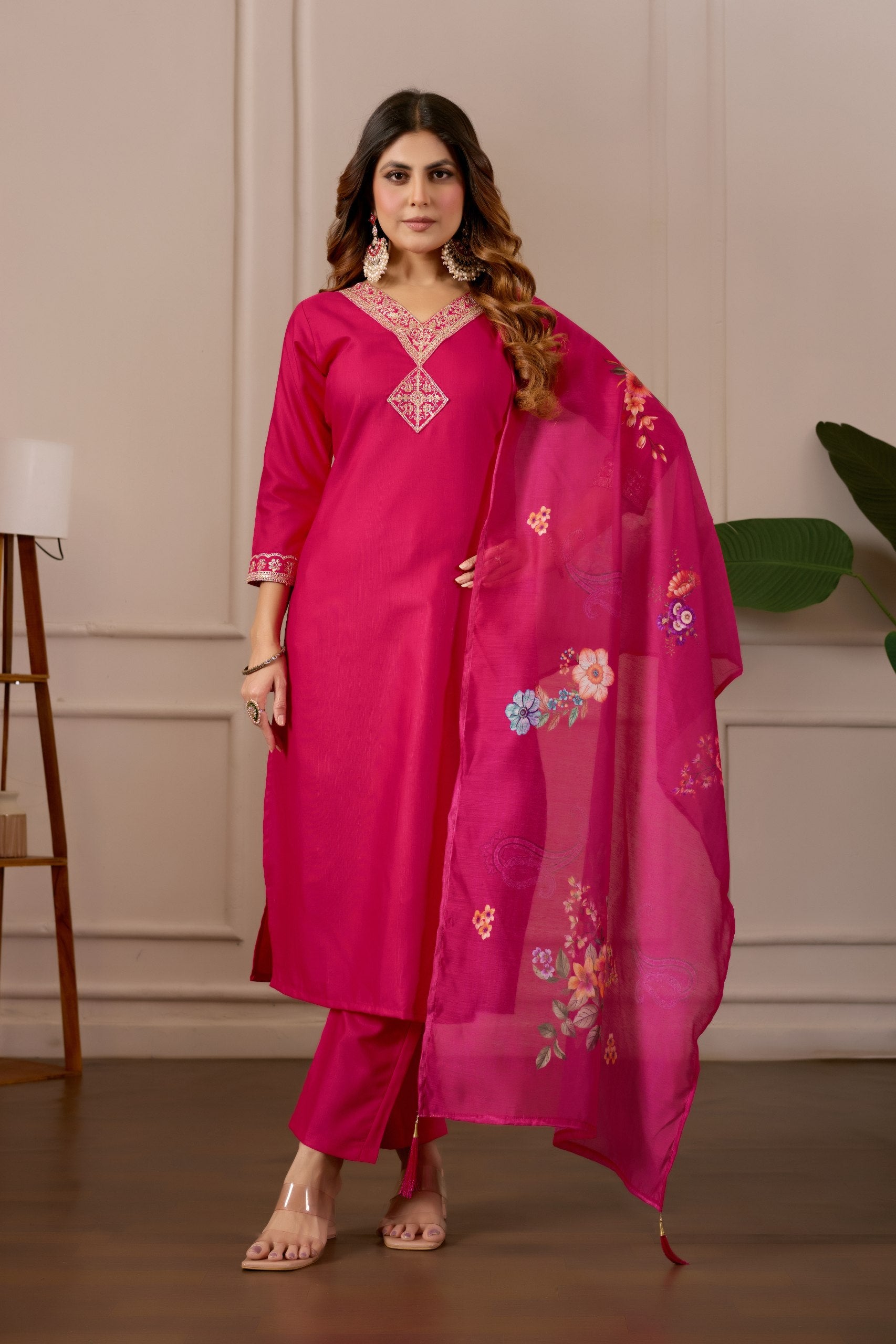 Pink Pure Cotton Premium  Kurti   Dupatta Set For Women