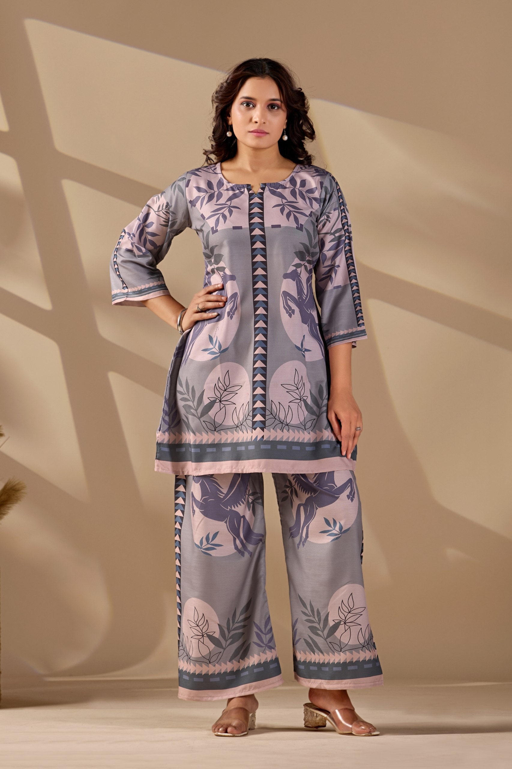 Grey Cotton Blend Premium   Co-ord Set For Women