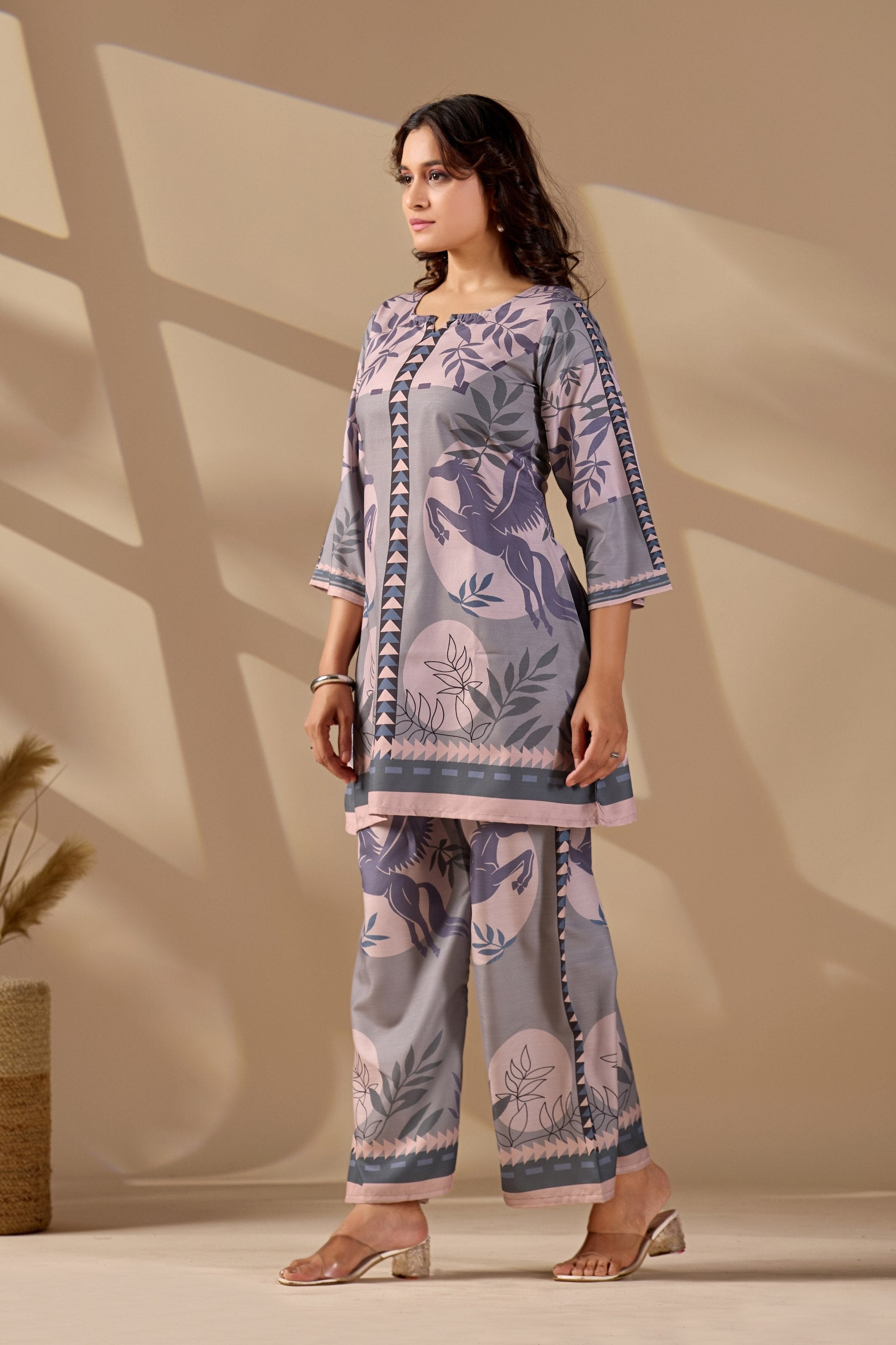 Grey Cotton Blend Premium   Co-ord Set For Women